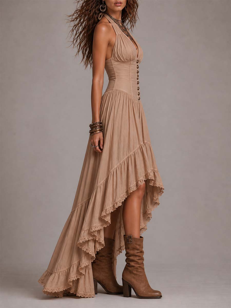 Robe longue bustier étagée en coton bohème
