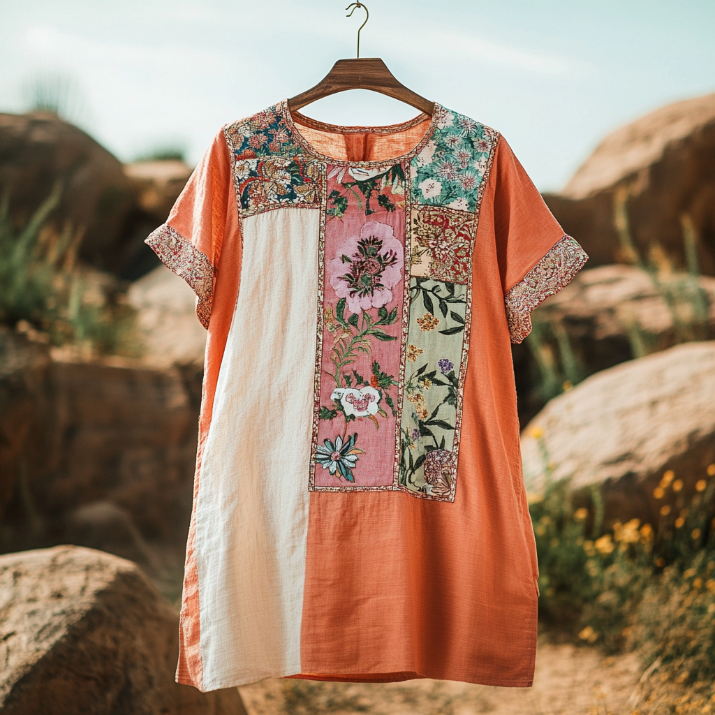 Camisa Feminina Vintage de Algodão e Linho com Estampa Floral Tribal ab1d