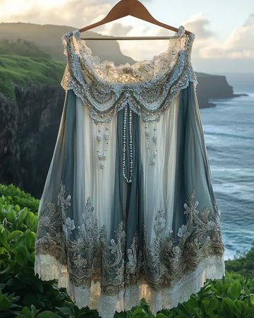 Vestido de verão em chiffon com renda e babados ec1c