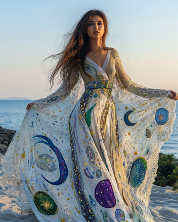 Elegante vestito in rete con ricami Sole e Luna 5a20