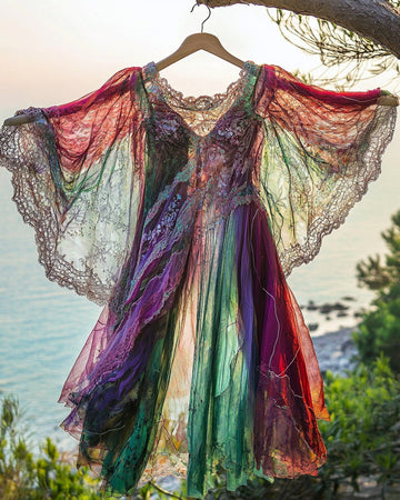 Vestido Maxi de Verão com Renda e Babados Contrastantes b289