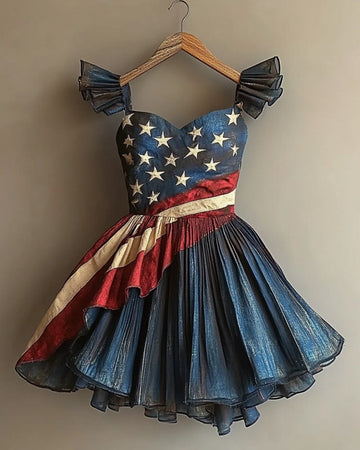 Vestido Casual de Verão com Tema de Dia da Independência 486e
