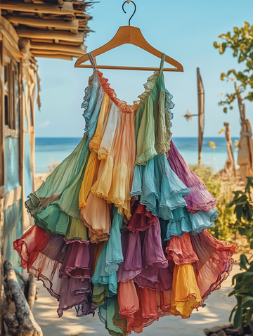 Vestido Patchwork de Renda Arco-Íris de Verão 0b8c