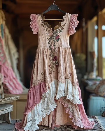 Abito estivo in pizzo con volant e patchwork 73e0