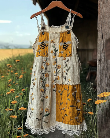 Robe d'été brodée patchwork floral abeille 0cb4
