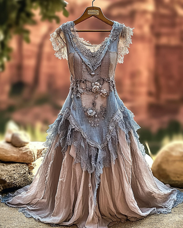 Robe d'été vintage asymétrique en dentelle patchwork ac52