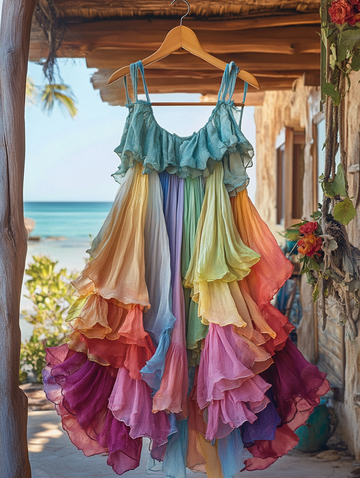 Vestido Patchwork Renda Arco-Íris Verão 68ad