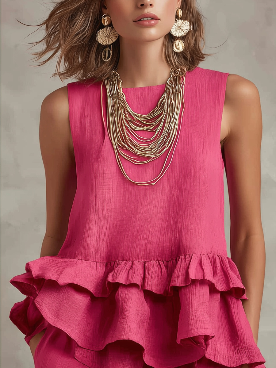 Ensemble Volanté Bohème Rose Rouge Doux et Frais