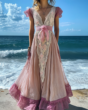Vestido de renda costurado para as férias de verão afad