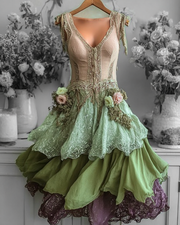 Elegante Vestido de Renda Verde e Roxa 0ae3