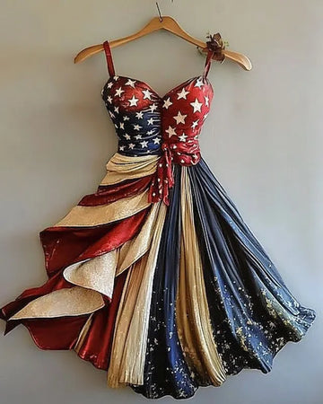 Robe dorée imprimée thème Fête de l'Indépendance 03a5