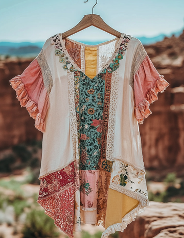 Camisa de Manga Franzida com Estampa Vintage de Verão 3ec1