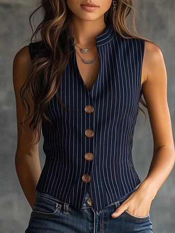 Regata Listrada Vintage Sem Mangas Gola Henley