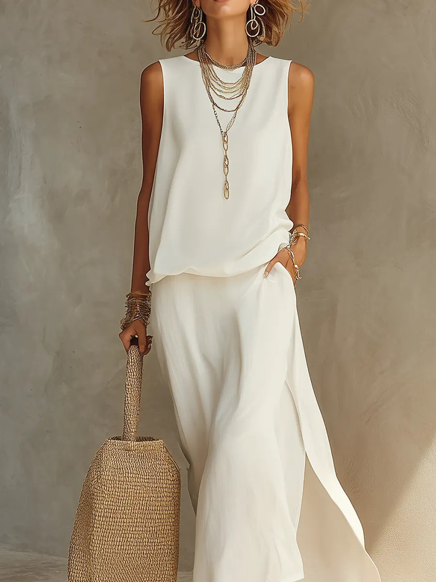 Ensemble jupe et veste blanc décontracté style bohème