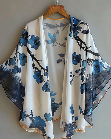 Cardigã de chiffon com estampa floral e divertido para as férias de verão 46cd