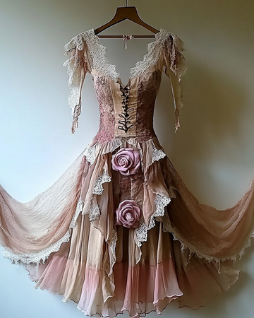 Vestido de verão irregular com patchwork de renda fdbd
