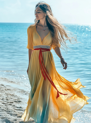 Vestido elegante de verão com contraste de cores 2480