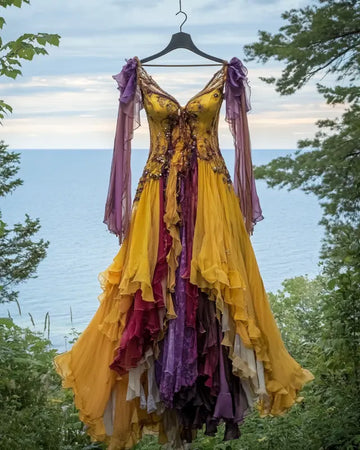 Vestido de Verão com Babados e Renda Contraste d323