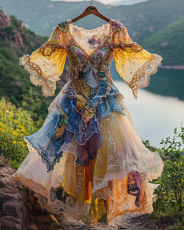 Vestido e140 de Verão Irregular com Renda, Patchwork e Babados