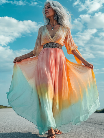 Summer vacation fashion elegant contrast color dress 7803
