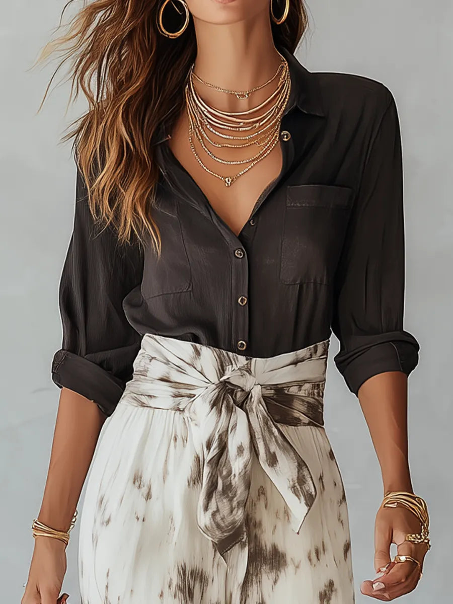 Ensemble chemise boutonnée décontractée et jupe longue tie-dye