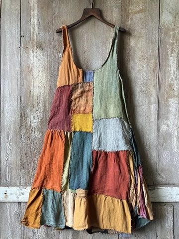 Vestido Midi Multicolorido em Linho Patchwork cd05