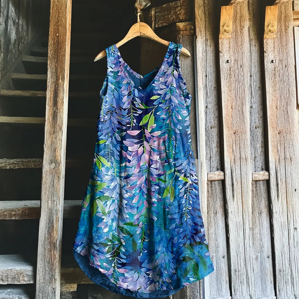 Vestido Regata de Linho Estampa Floral Vintage 1d04