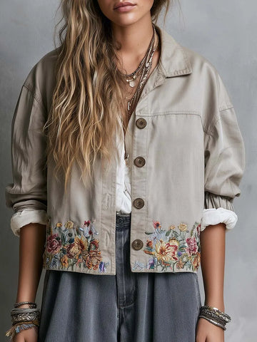 Jaqueta Utilitária Cropped Bordada Boho