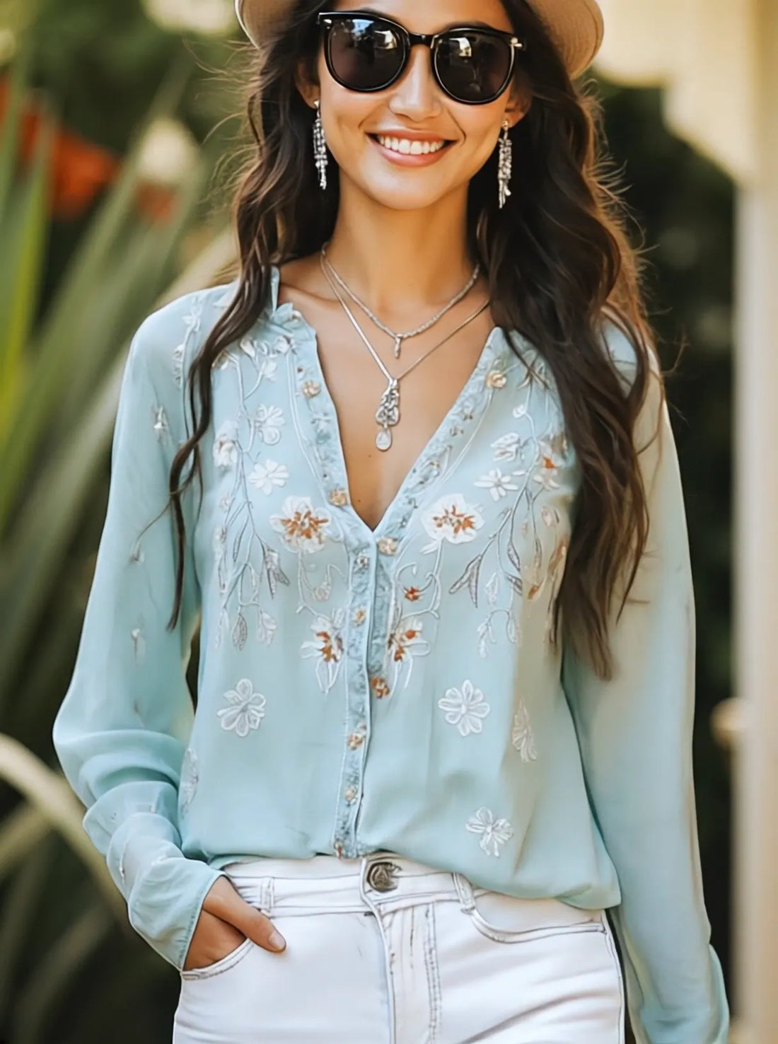 Camicia Morbida e Casual in Stile Bohemien con Ricami