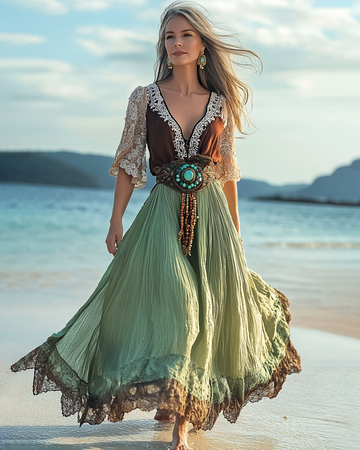 Robe en lin à perles turquoise bord de mer pour les vacances d'été 3bf4