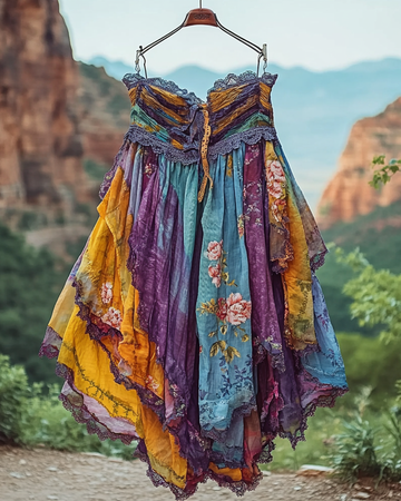 Saia com babados e patchwork de renda para as férias de verão 9c29