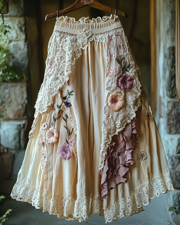 Saia de Patchwork com Babado e Renda para Férias de Verão 2c54