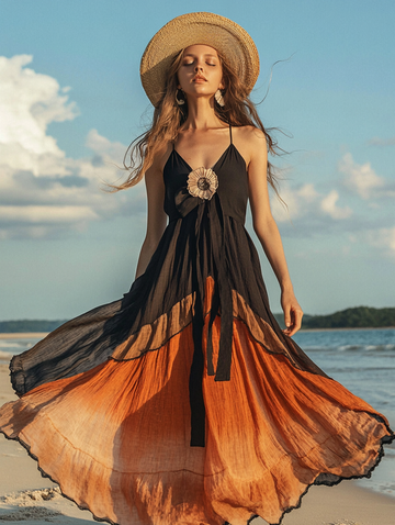 Vestido elegante de verão com contraste de cores 7563