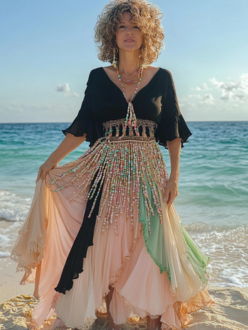 Vestido elegante de verão com contraste de cores 6532
