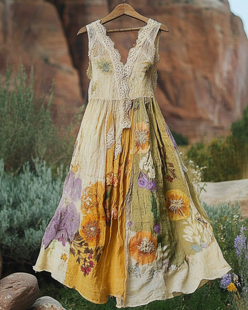 Summer Vintage Floral Lace Patchwork Dress 1841