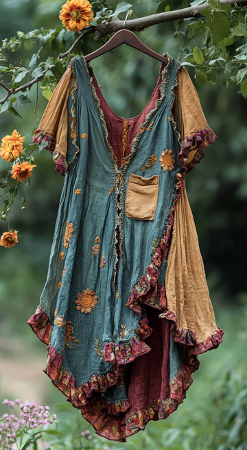 Vestido patchwork colorido de verão com contraste 32ab