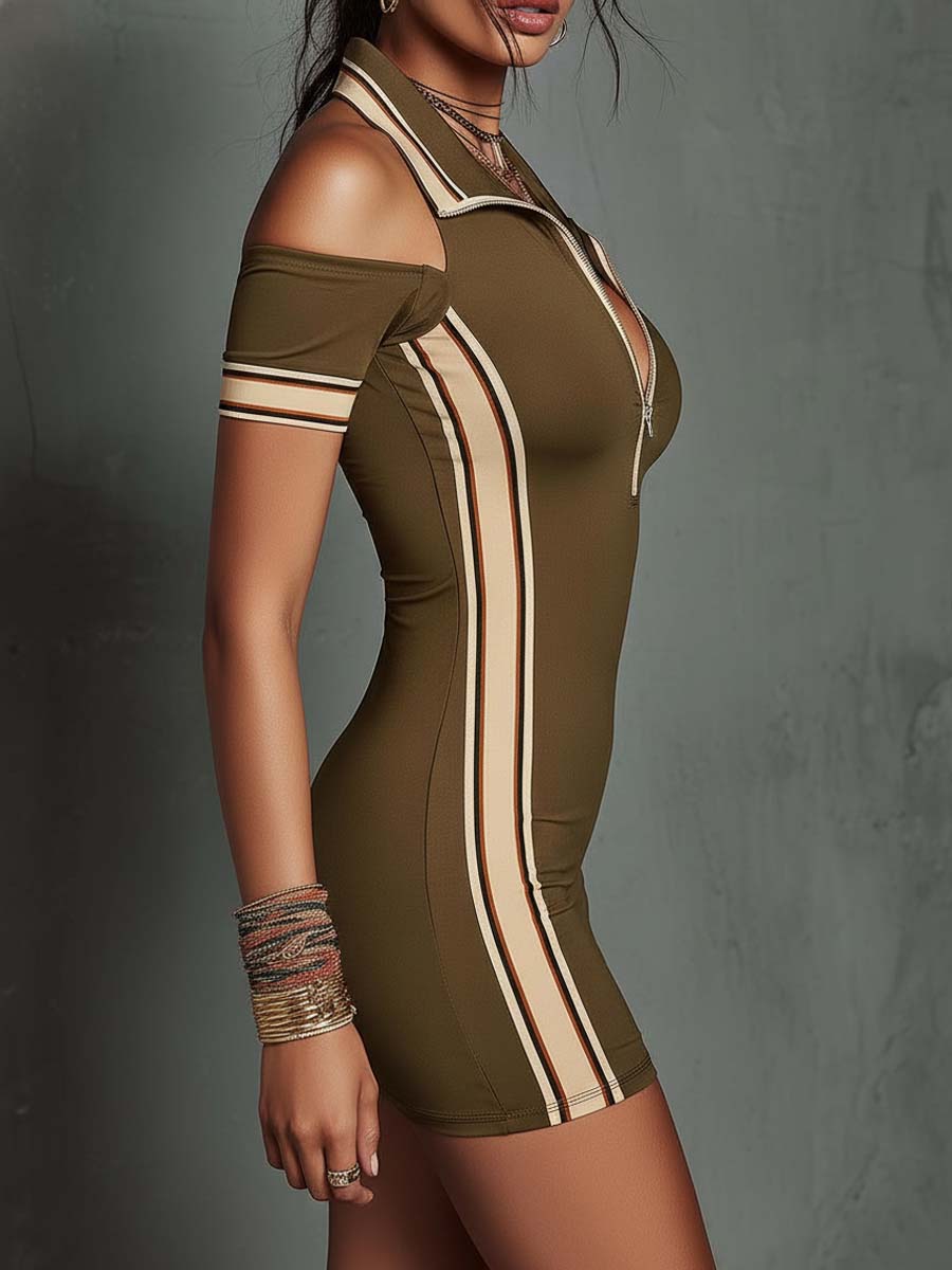 Robe mini moulante élégante et sportive à encolure dos-nu et épaules dénudées