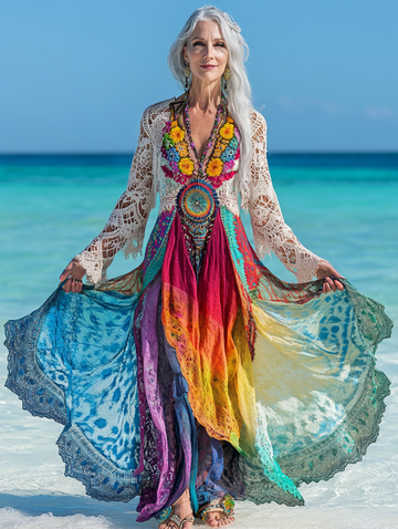 Vestido elegante de verão com contraste de cores e0de