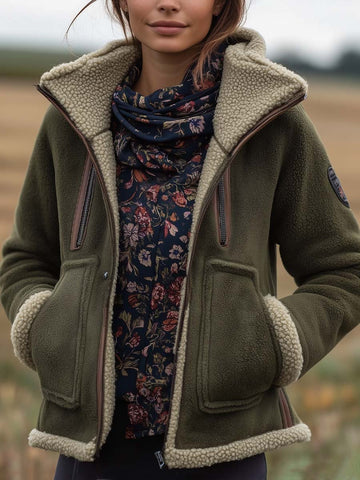 Jaqueta Sherpa Gola Alta Vintage Feminina