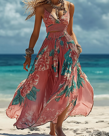 Vestido elegante com estampa floral para férias de verão 16e0