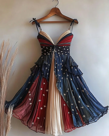 Vestido com tema de Dia da Independência Casual de Verão c092