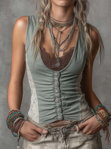 Vintage Lace-Paneled Vest