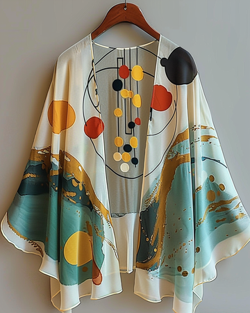 Cardigã quimono retrô divertido de verão em chiffon 3aab