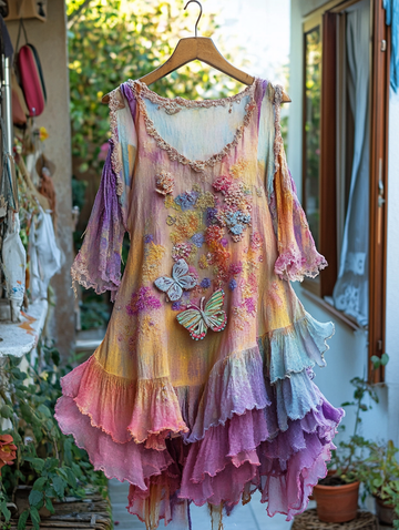 Vestido de retalhos de renda arco-íris de verão da34