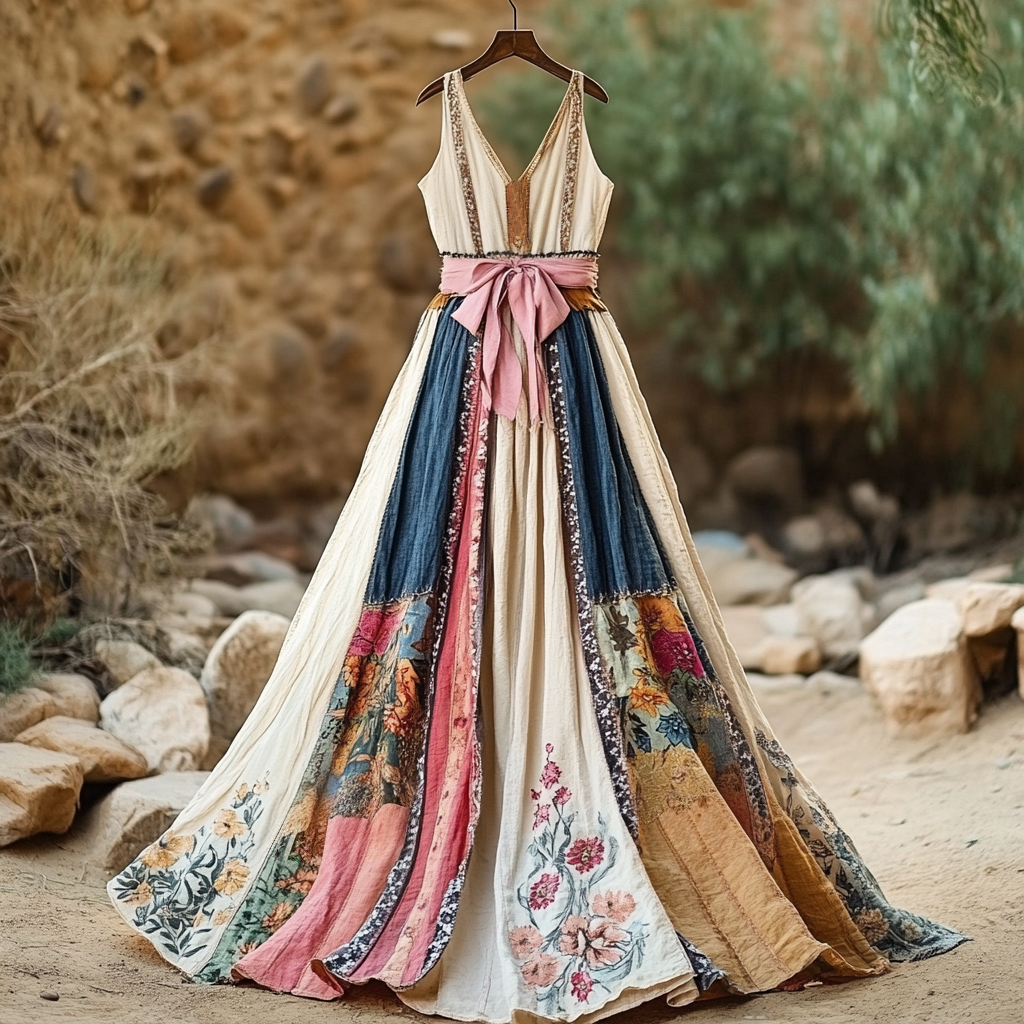 Vestido Feminino Vintage de Linho Floral Artístico 0957