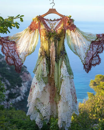 Vestido Verão com Renda e Babado Contrastante 860c