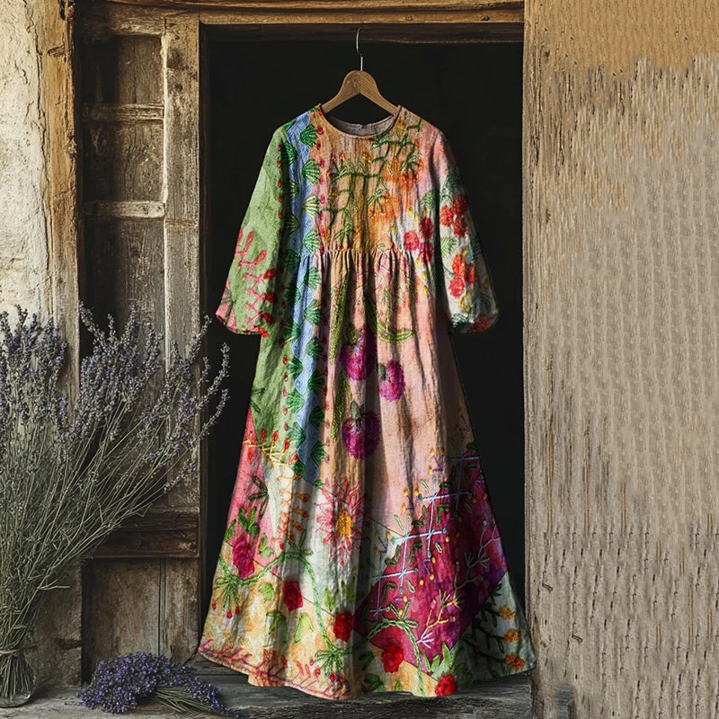 Vestido Midi Solto com Gola Redonda e Estampa Floral Vintage e2fc