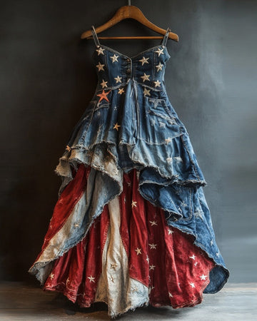 Vestido Maxi Casual de Verão com Tema de Dia da Independência b9b1