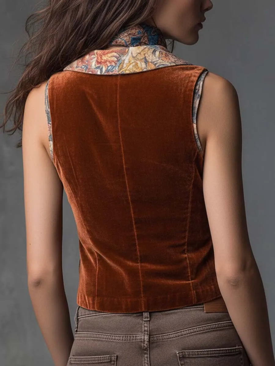 Gilet en velours à col imprimé style vintage