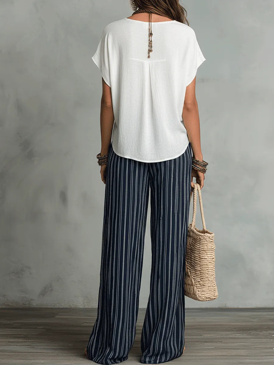 Ensemble pantalon large rayé bohème décontracté sans effort